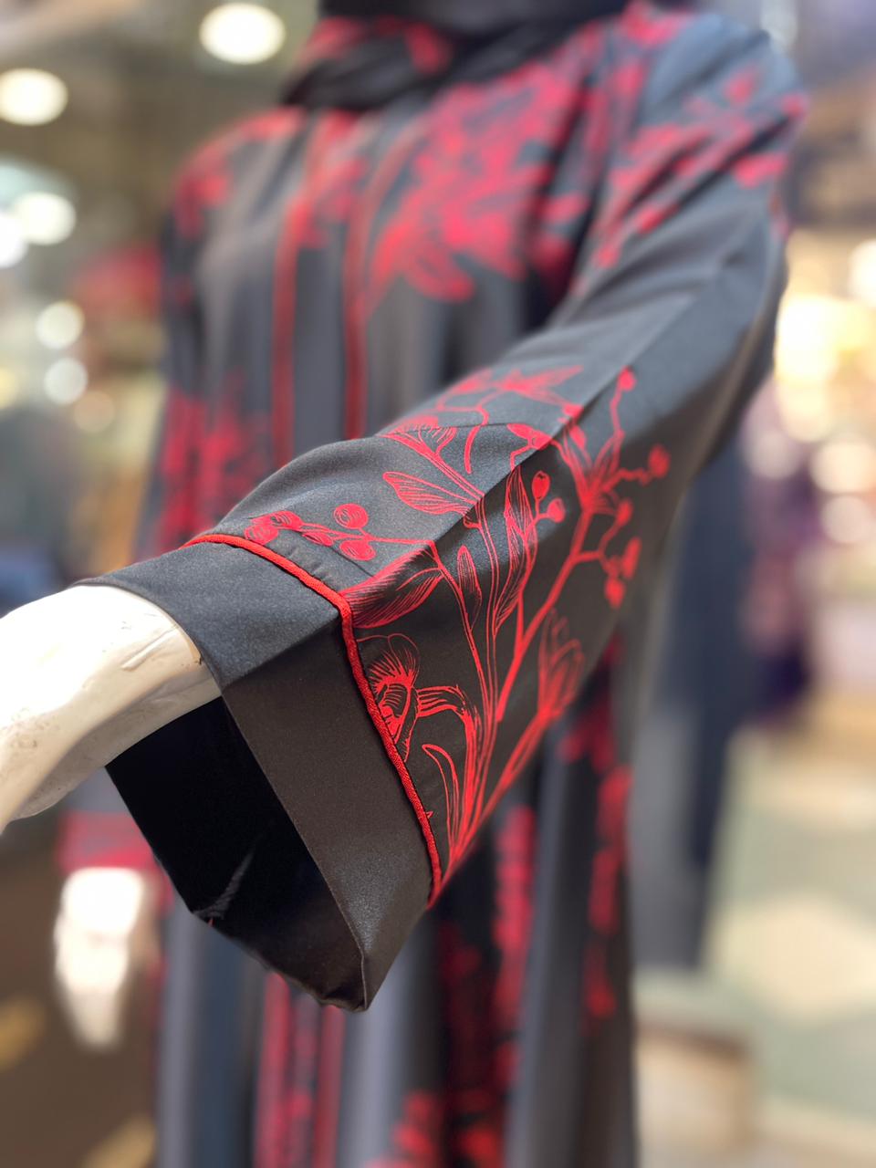 Midnight Rose and front piping Open Abaya luxury Design.