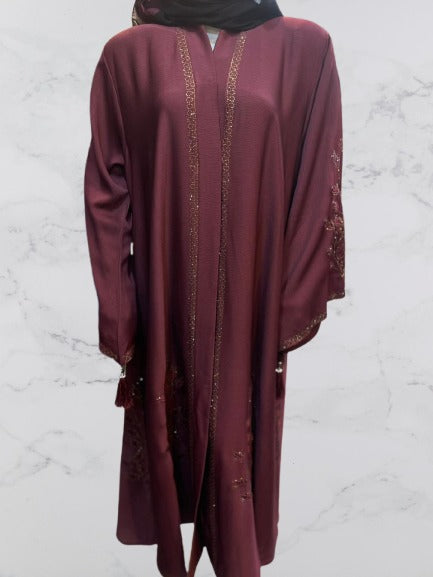 Burgundy Glow Front-Open Abaya