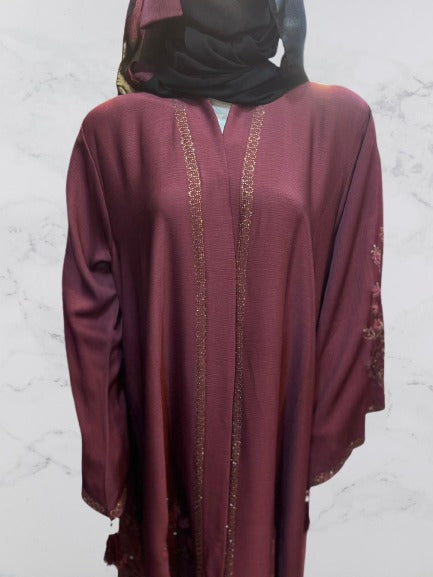 Burgundy Glow Front-Open Abaya