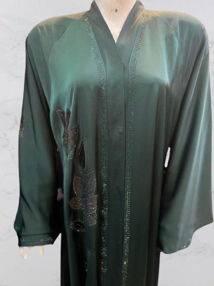 Emerald Bloom Front-Open Abaya